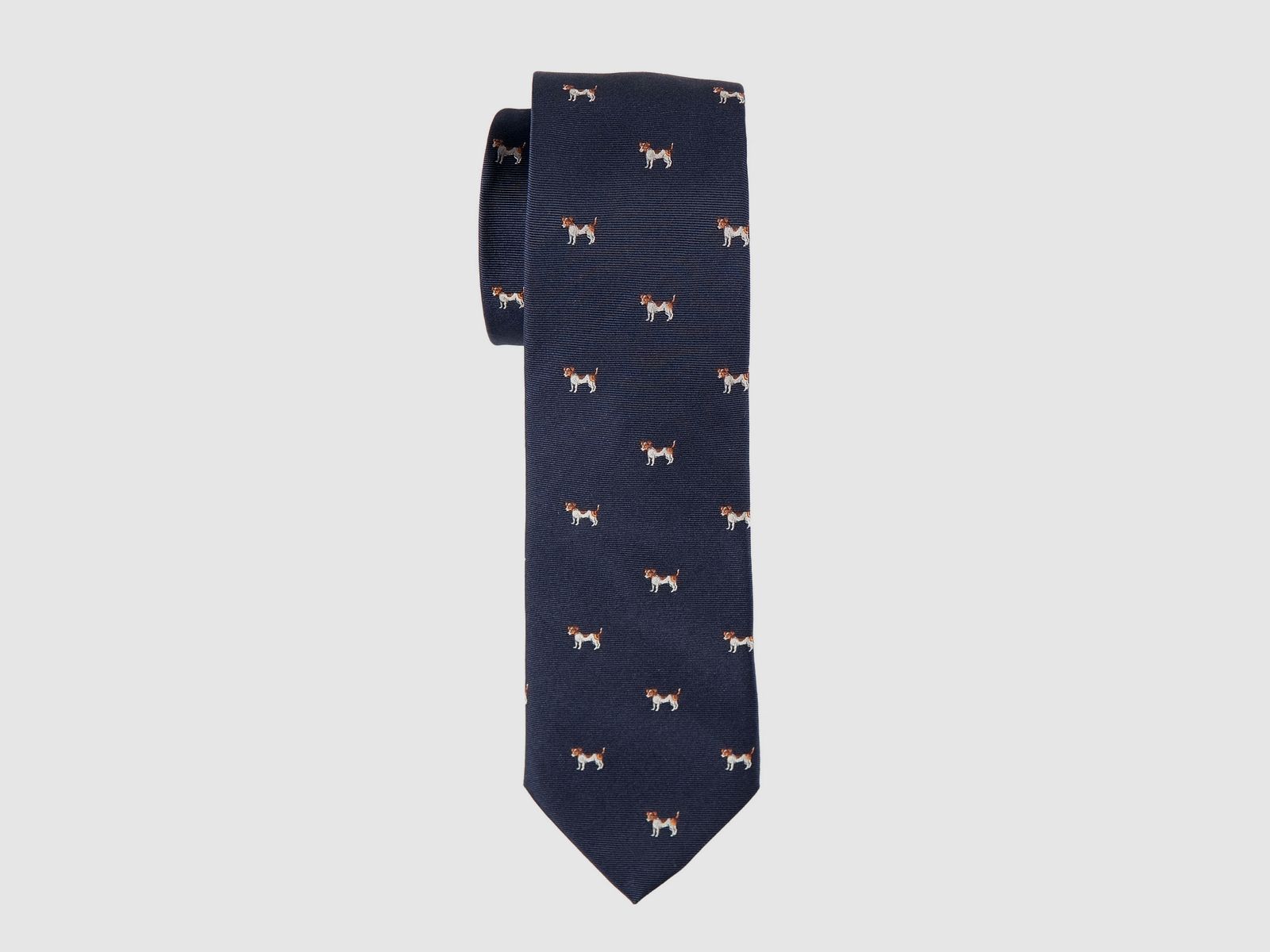 Seidenkrawatte in Blau mit Terrier-Motiv