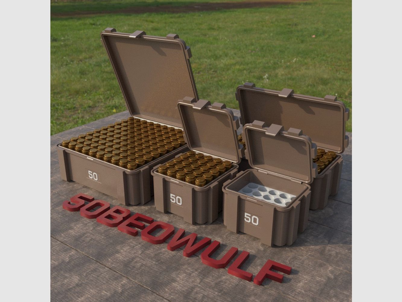 Filamelt Munitionsbox / Ammo Box .50 Beowulf – Patronenbox ‘Klappdeckel’ – 20 / 25 / 50 / 100 Runden