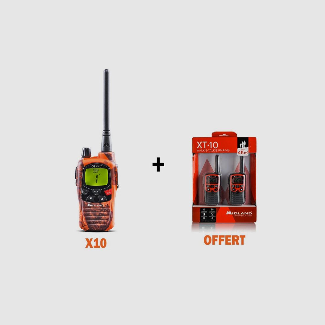 Pack Walkie Talkie Midland 10 G9 Blaze + 1 set van 2XT10 rood