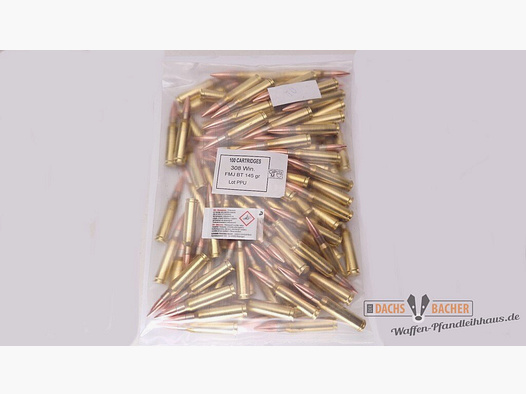 PPU Privi Partizan .308 Win 9,4g/145gr FMJ BT 100 cartouches en vrac
