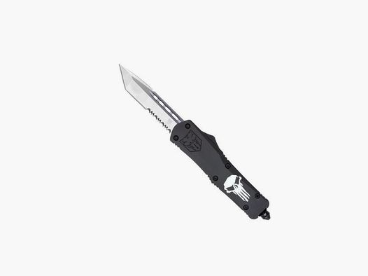 CobraTec Large FS-3 Punisher black automatic OTF knife with serrated tanto blade