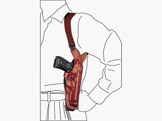 Vertikales Schulterholster aus geformtem Leder 2,5" S&W K/L Frame, Colt Cobra/Python,Ruger SP101, HW 357-Braun-Rechtshänder