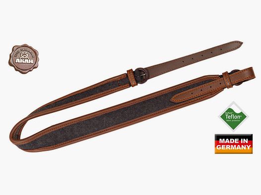 Correa de rifle AKAH de cuero de alce y loden con base de corcho
