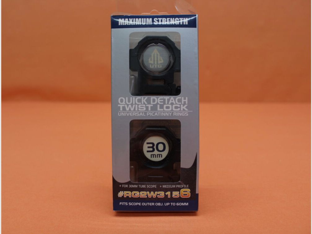 UTG - Leapers UTG QD anelli di montaggio 30mm Medium (RG2W3156) Twist Lock Alluminio nero per profilo Picatinny BH=15mm