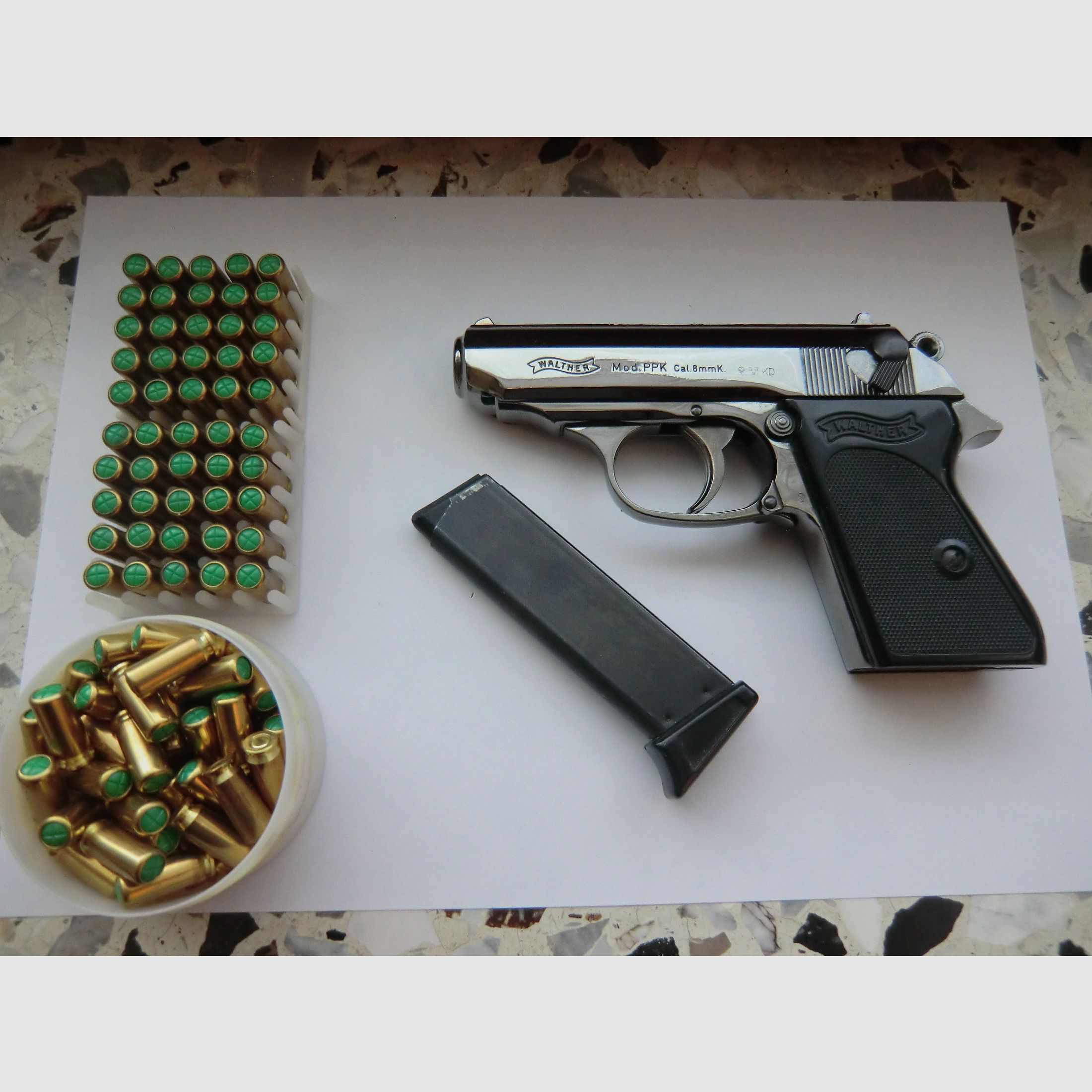 Walther PPK PTB 502 8mm K -  SCHWARZ-CHROM - seltenes Sammlerstück in neuwertigen Zustand + 159 x  8mm Platzpatr.