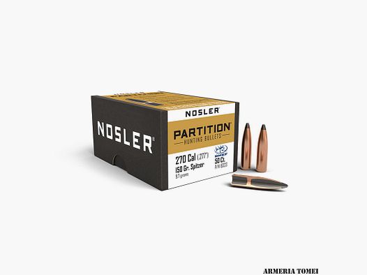 RELOADING BULLETS – NOSLER – PARTITION 270 caliber (.277″) Spitzer 150 grain (9.7 grams) (50 pcs) -16323