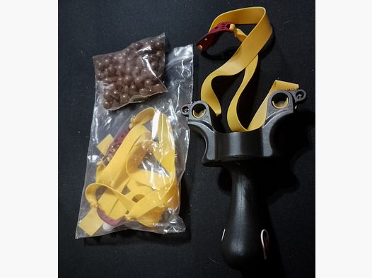 Steinschleuder Zwille neu mit Bio kugeln Munition Ersatz Gummis Bänder 