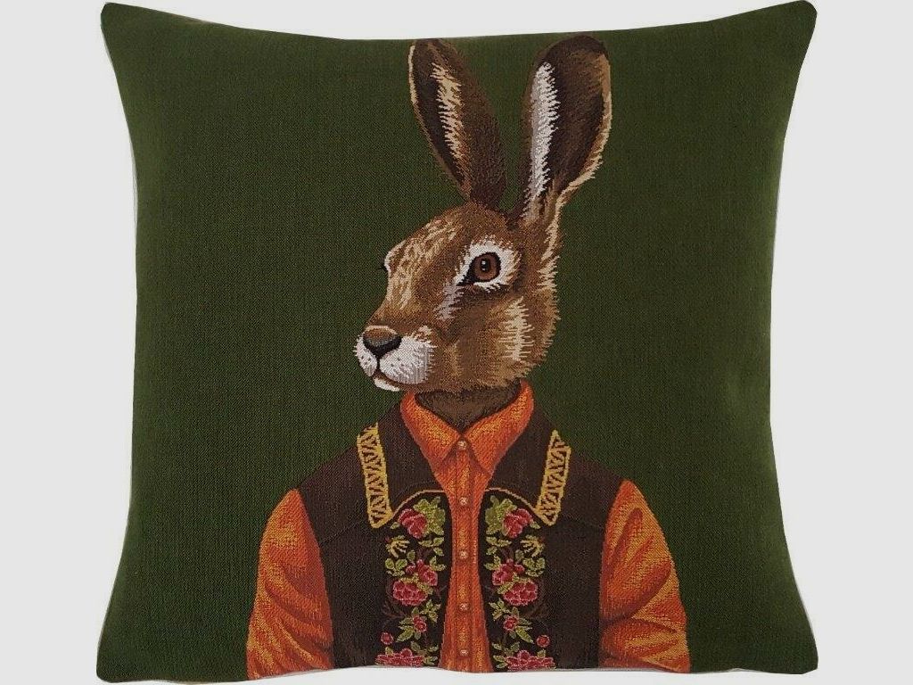 Lovergreen Kissen Motiv Kisssen bekleideter Hase mit grnem Hintergrund