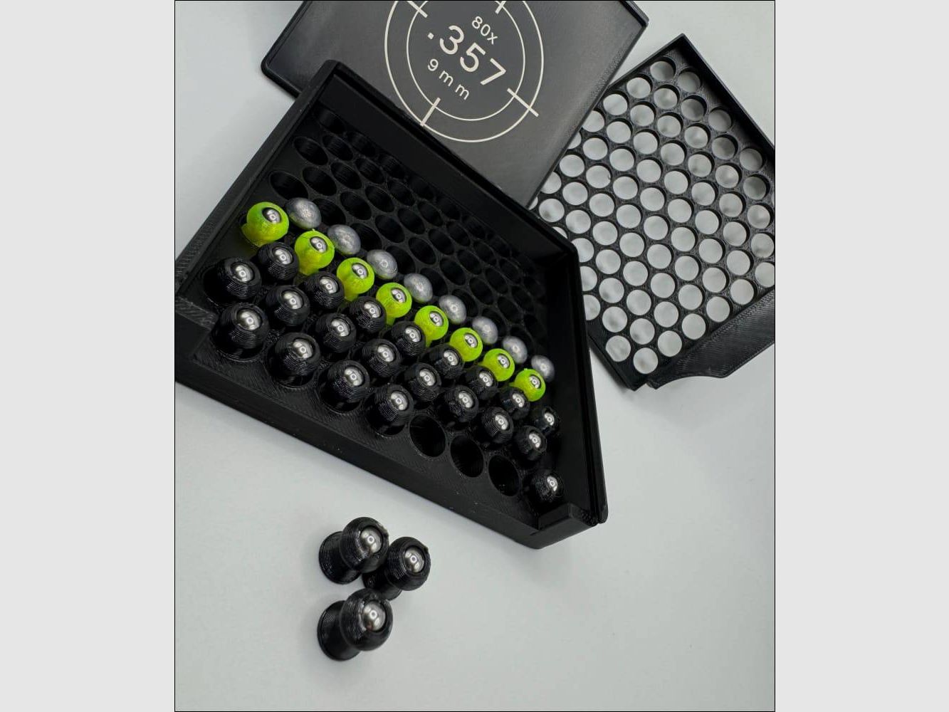 Diabolo-Box für 80x .357 / 9 mm (Luftdruck Diabolos) – Praktisch, stapelbar, wiederverwendbar. Matchbox