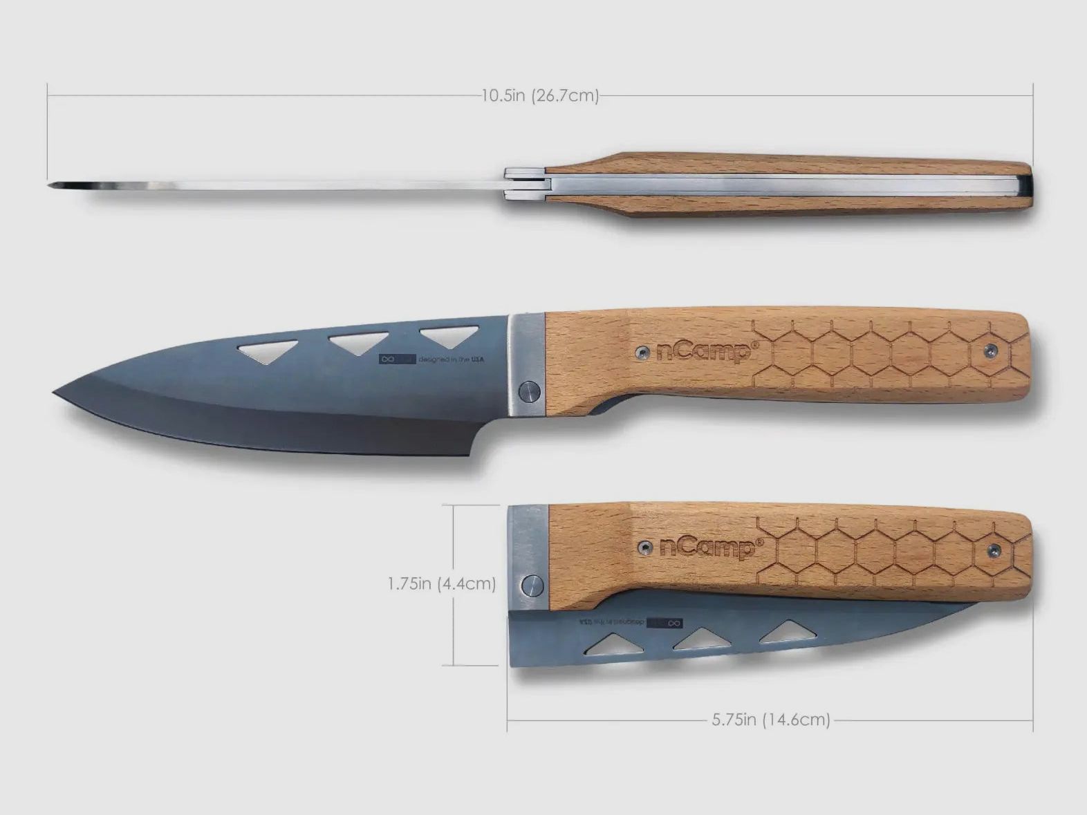 nCamp Premium Kochmesser (9cr18Mov Klinge/Buchengriff) mit Nylontasche