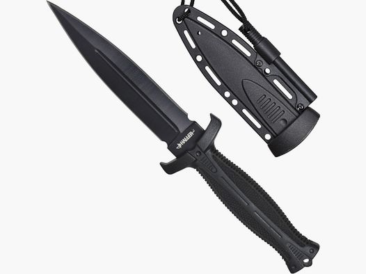 Stiefeldolch mit Feuerstarter Survival Dolch schwarz Stiefelmesser