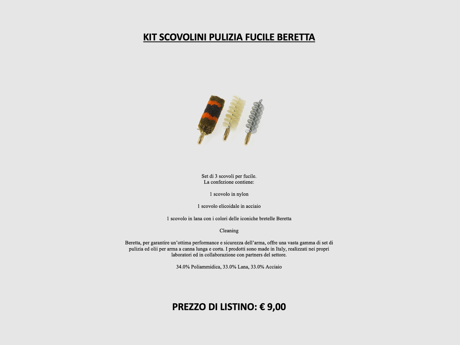 Beretta – Set van 3 borstels voor geweer kal. 20 (staal), afbeelding 2 van 2