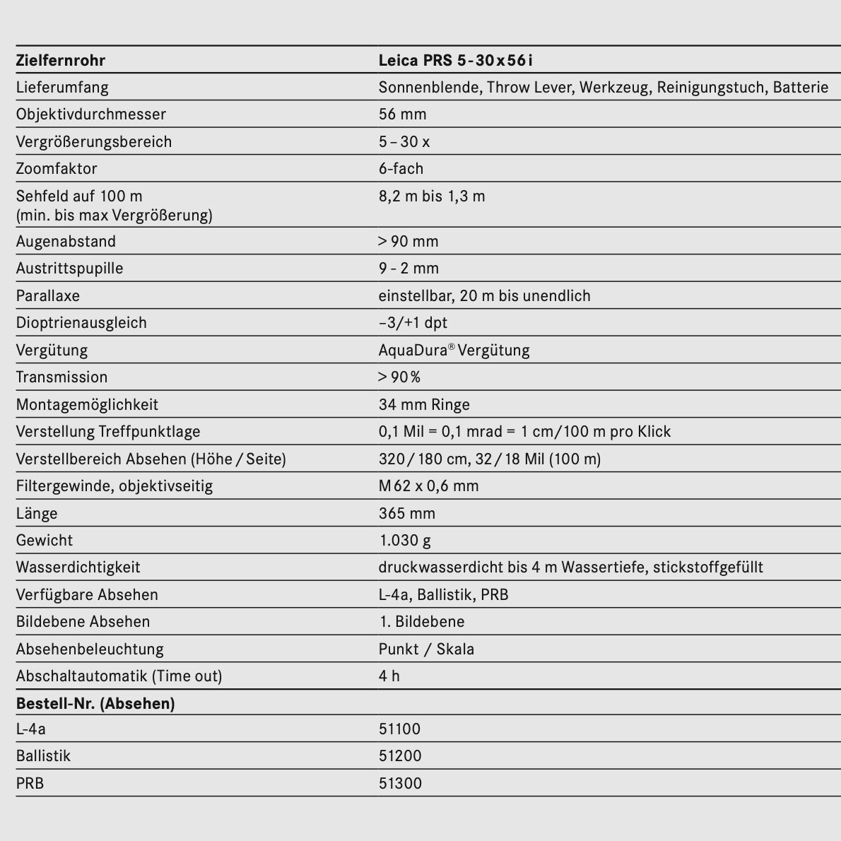 LEICA 51200 Zielfernrohr PRS 5-30x56i Ballistic