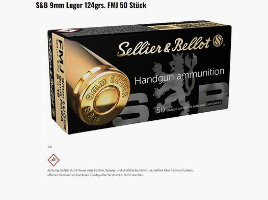 Munitie S&B 9mm Luger 124grs. FMJ 1000 stuks