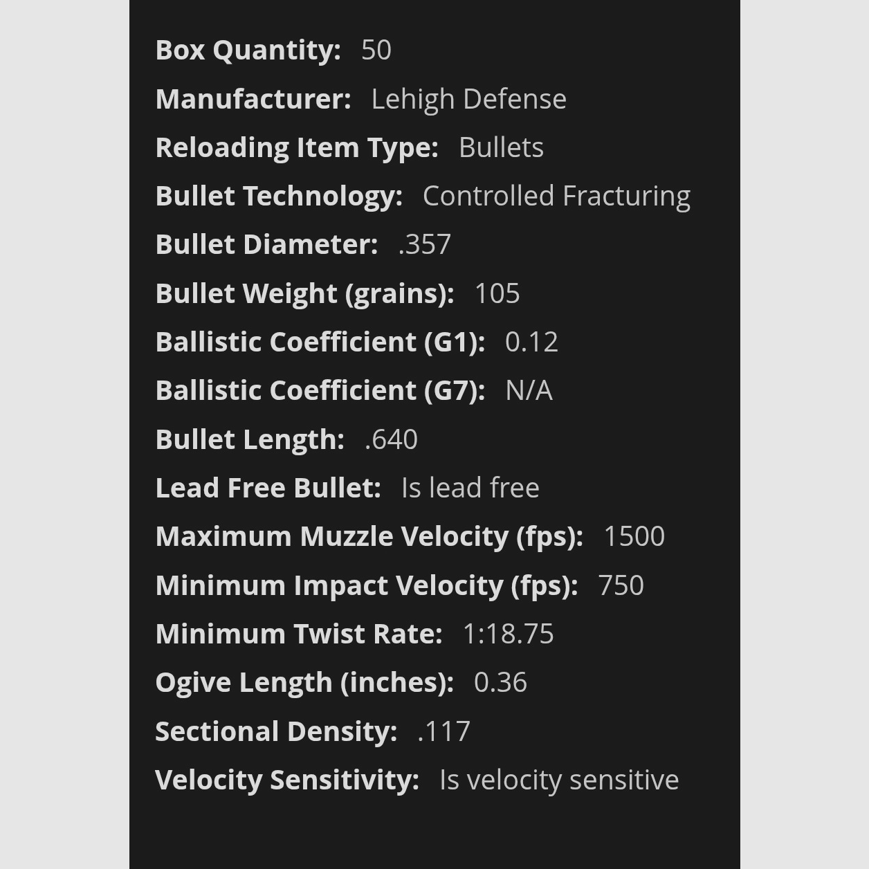 50 LEHIGH DEFENSE proiettili .9mm/ 357/ 105gr.