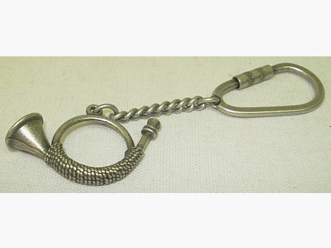 Keychain hunting horn - old silver, 38mm, cast