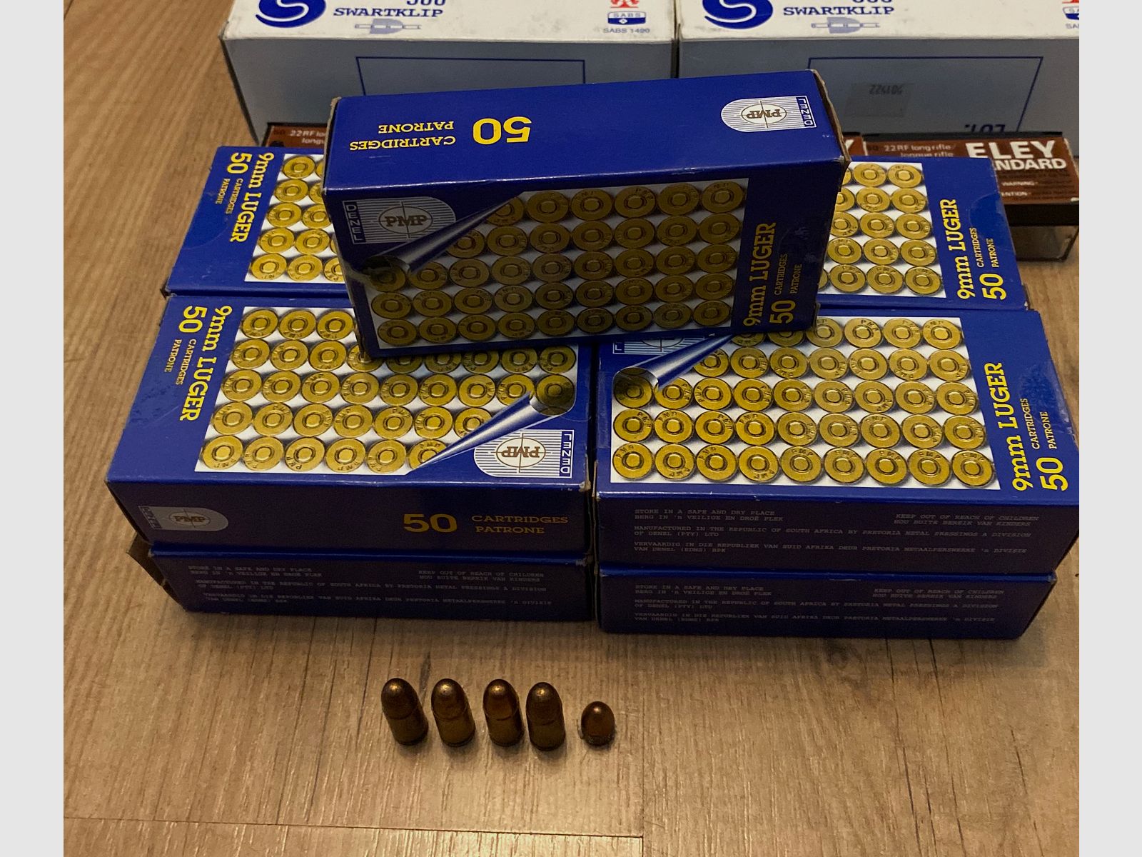 450 Schuss Munition des Kalibers 9 mm Luger des Herstellers PMP