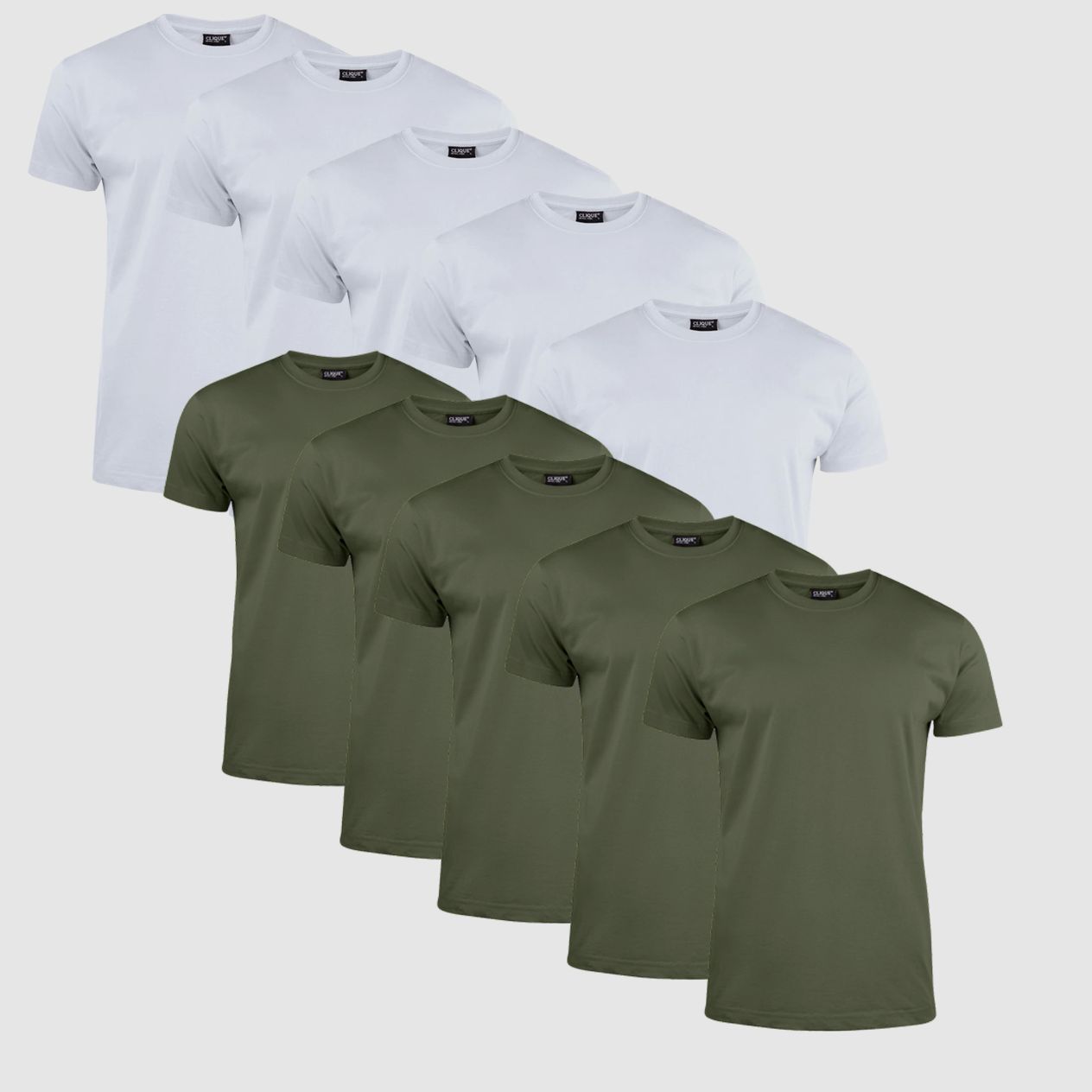 Clique T-Shirt Herren 10er Pack Weiß/Militärgrün