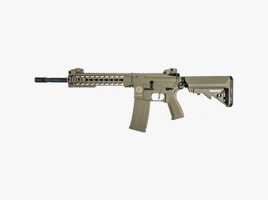 Fusil Airsoft Grand Power AR15 KeyMod 10 pouces CHARLIE Delta Armory Tan S-AEG Libre à partir de 18 ans