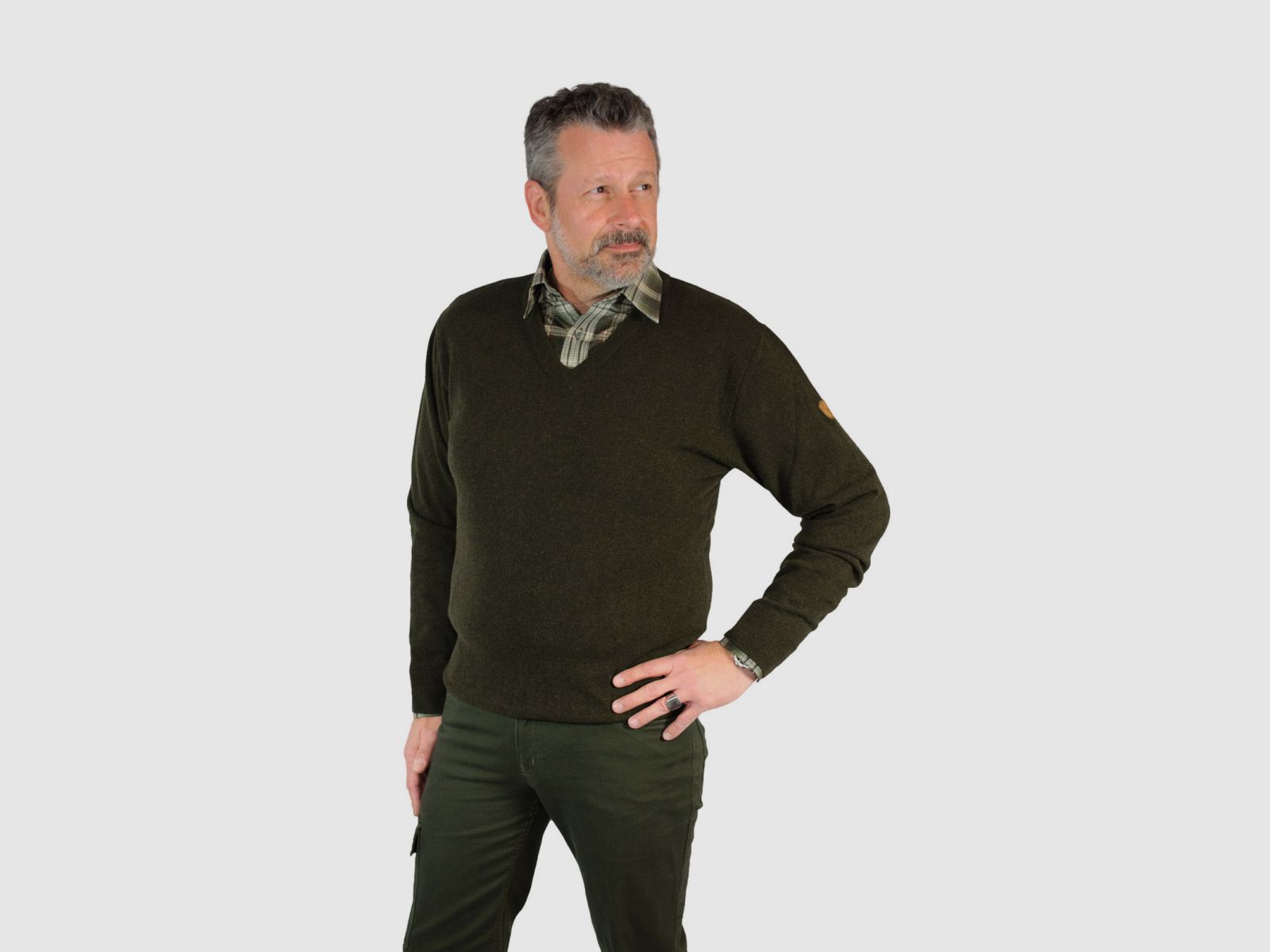 HUBERTUS Pullover Lambswool mit V- Auschnitt Oliv