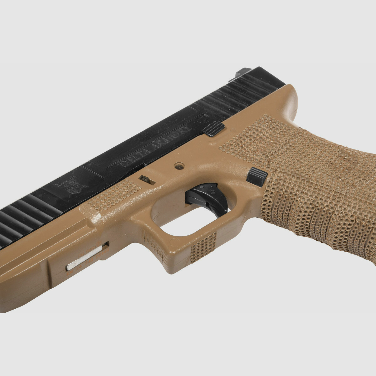 P04 GBB Airsoft Pistol with Grip Stippling in Tan | Delta Armory