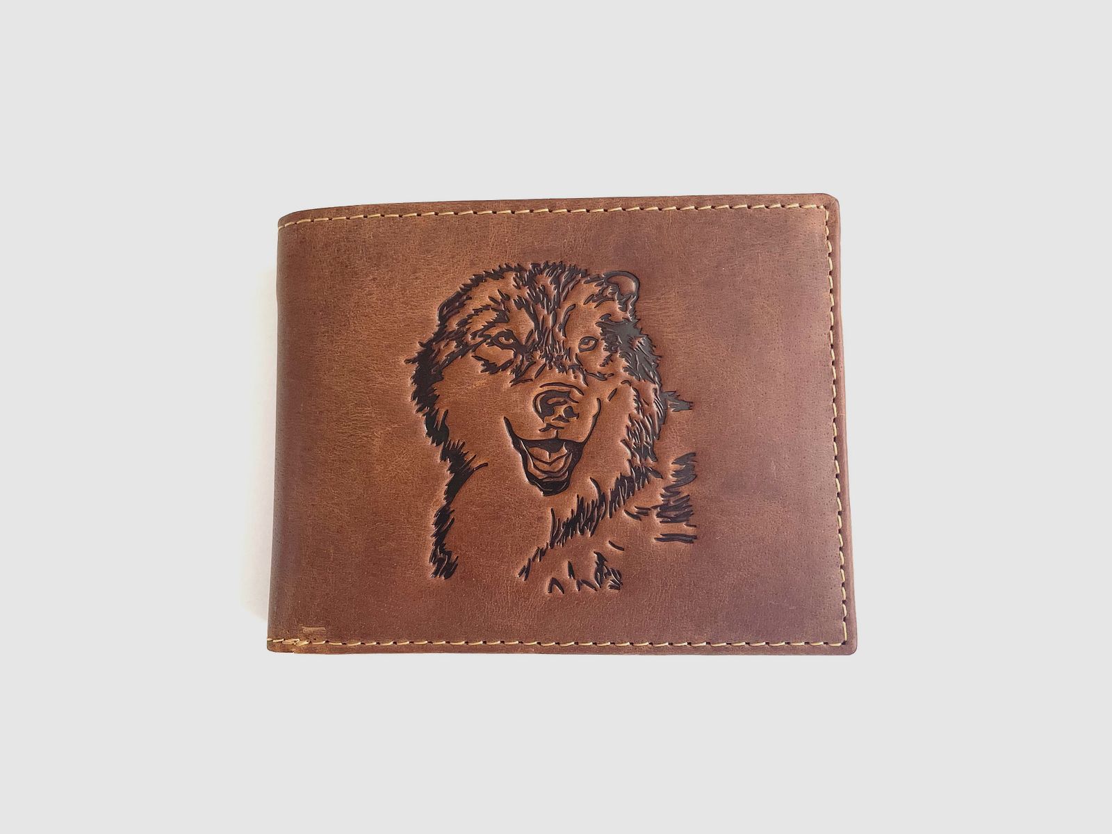 Greenburry Leder Geldbörse braun Vintage Animal Wolf Collection 1705-Wulf