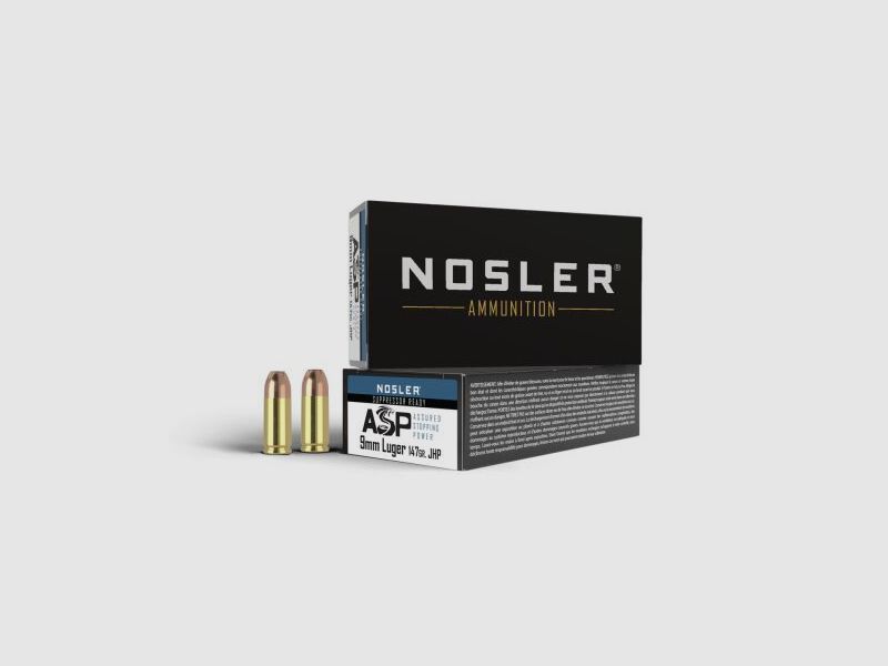 Cartucce per pistola Nosler ASP, pronte per il silenziatore (147 grs./9,53 g JHP), confezione da 50 colpi