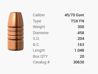 Proiettile Barnes .45-70/.458 300GR TSX FN 20 pezzi