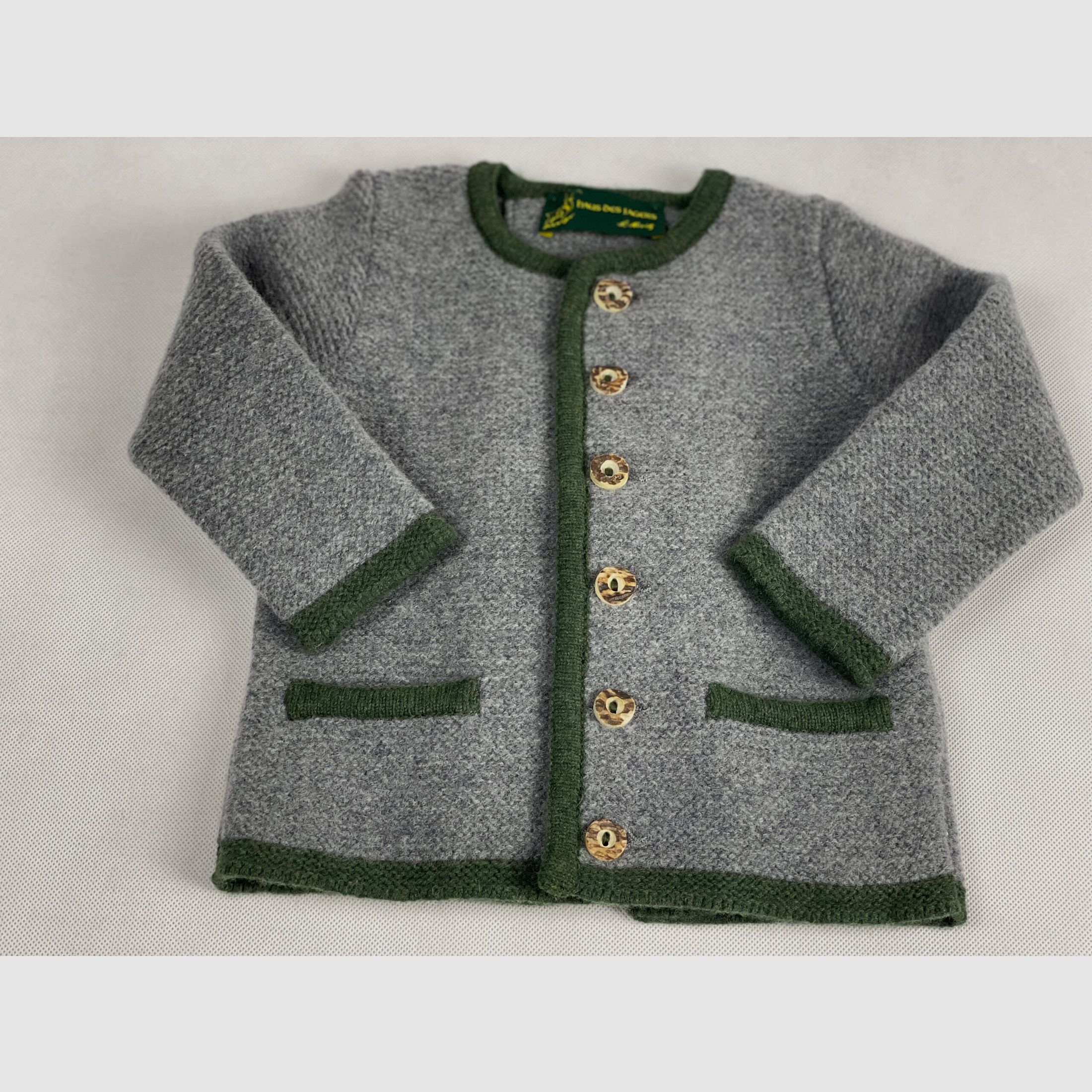 Kinder Strickjacke mit Falte Merinowolle in Grau/Grün, Bild 1 von 2