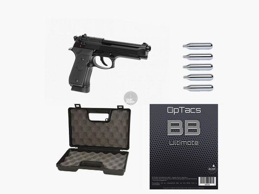 SET !!! Softair - Pistolet - KJ Works - M9 Full Metal Co2 - à partir de 18 ans, plus de 0,5 Joule