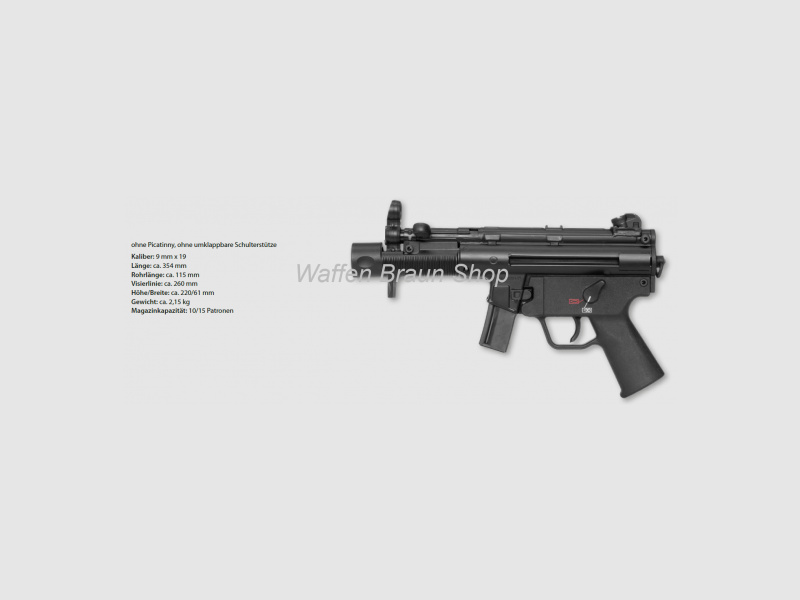 HK Pistole SP5K, Kal. 9 mm, ohne Picatinny-Adapter ohne umklappbare Schulterstütze