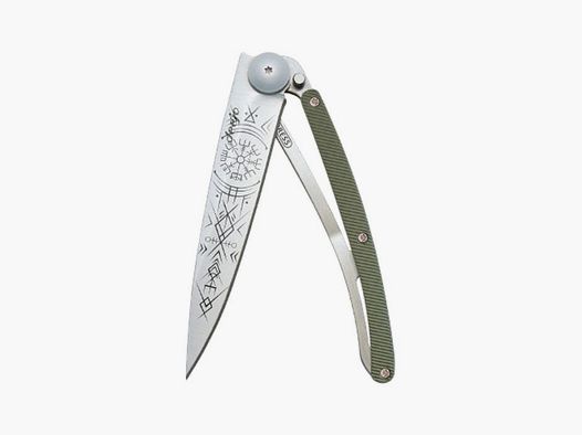 Deejo Pocket Knife Aluminum Khaki | Viking Vegvisir