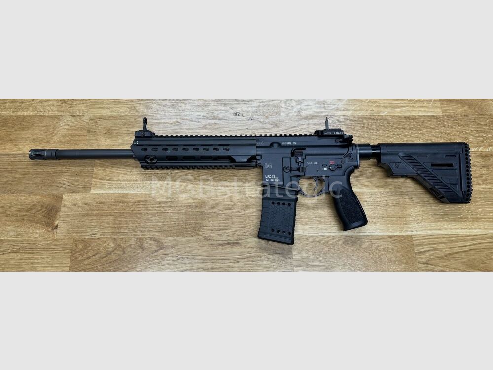 Heckler & Koch MR223 A3 Slim-Line 16,5" Lauf - halbautom. Büchse .223Rem sportlich zugelassen! - Das zivile H&K 416 - mit Original H&K Abzugs- und Schlagstück Pin mit extra Sicherung wie bei G95K + Original H&K QD End-Plate (doppelt neu verstemmt, siehe Foto)