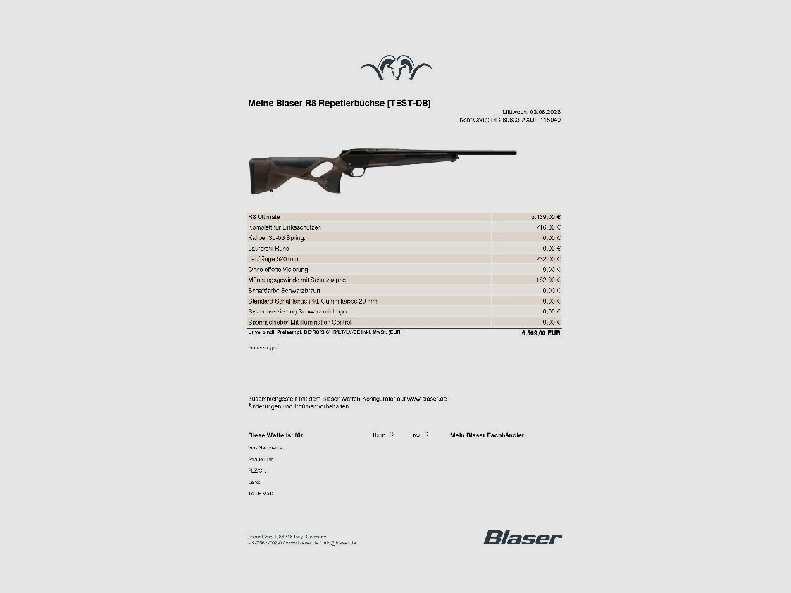 Blaser R8 Ultimate in complete left-hand version