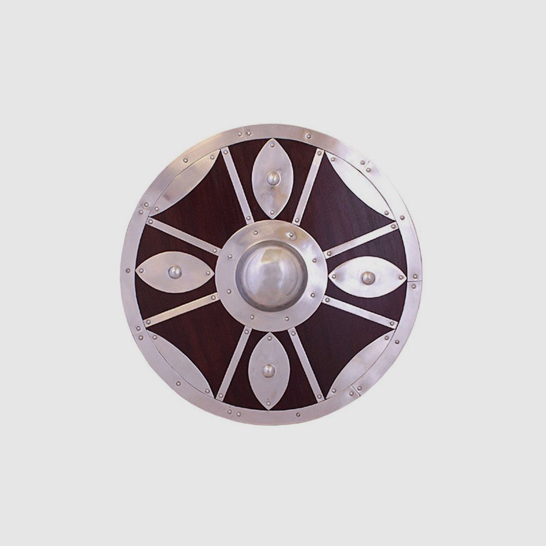 Viking round shield made of wood with metal decorations