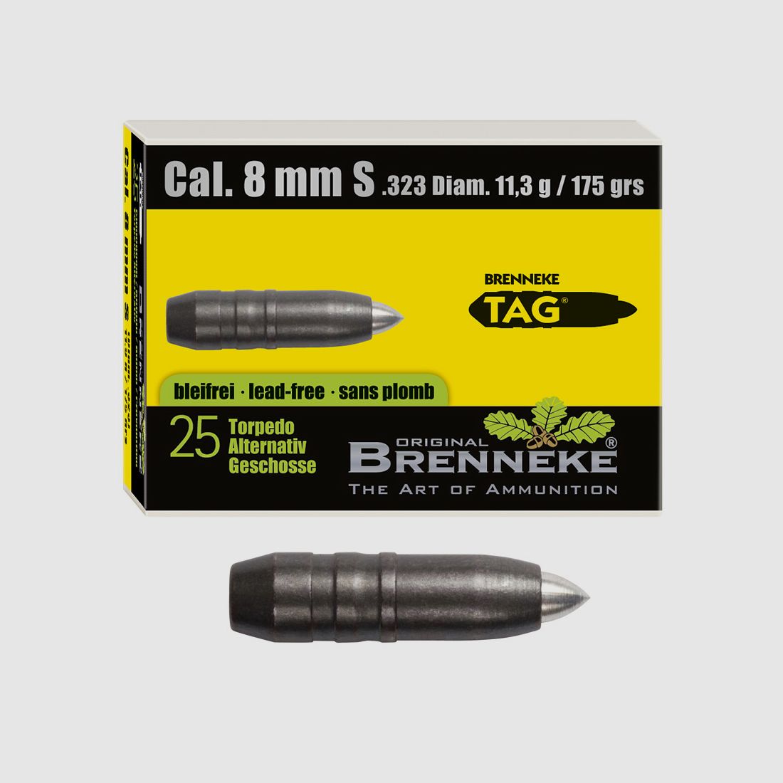 Brenneke Geschoss 8mm S (.323) TAG 11,3g / 175grs 25 Stück