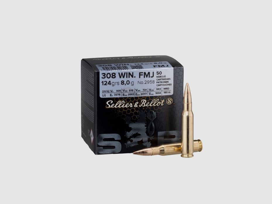 Patronen .308 Winchester, Vollmantel 147grs (9,55gr) - Sellier & Bellot