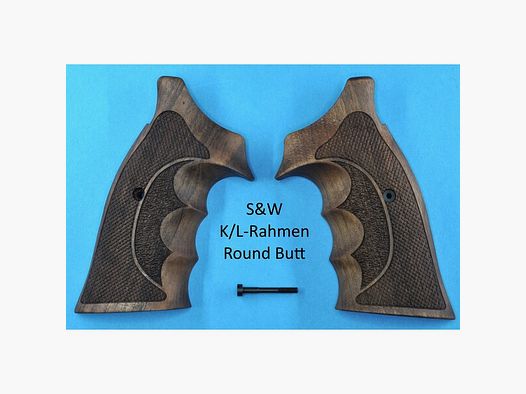 Nussbaum-Griffschalen mit Fingerrillen für S&W K/L-Rahmen Round Butt (runder Rahmen)