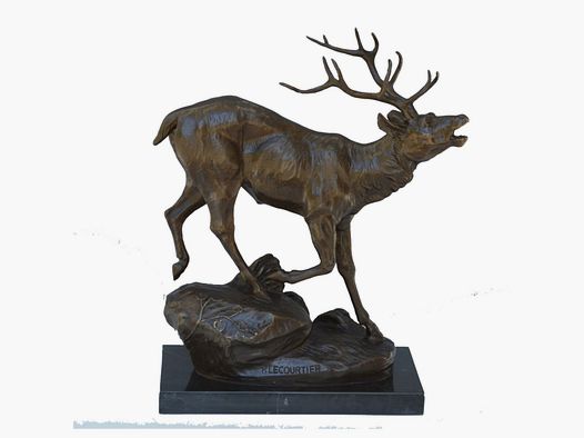 Lovergreen große Bronzestatue Motiv Hirsch mit angehobenem Hinterlauf