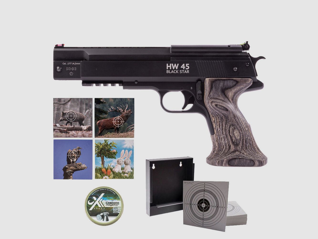 Weihrauch HW 45 Black Star Luftpistole Kal. 4,5mm Zielscheiben Set