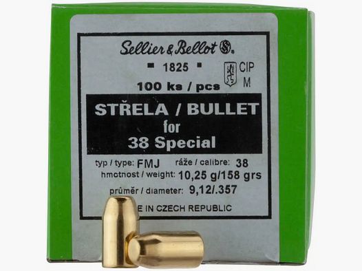 SELLIER & BELLOT BULLETS - .38 / .357- FMJ - 10.25 G / 158 GRS - 100 PIECES