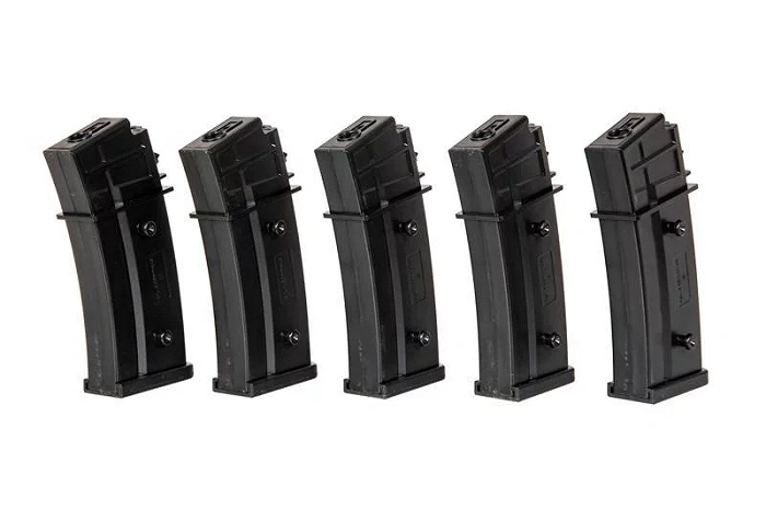 Zestaw 5 magazynków ASG Mid-Cap na 120 kulek do replik G36
