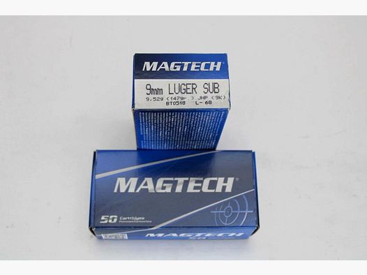 250 rounds Magtech 9mm Luger SUBSONIC with 9.52 grams 147 grs. JHP 5x50 pack