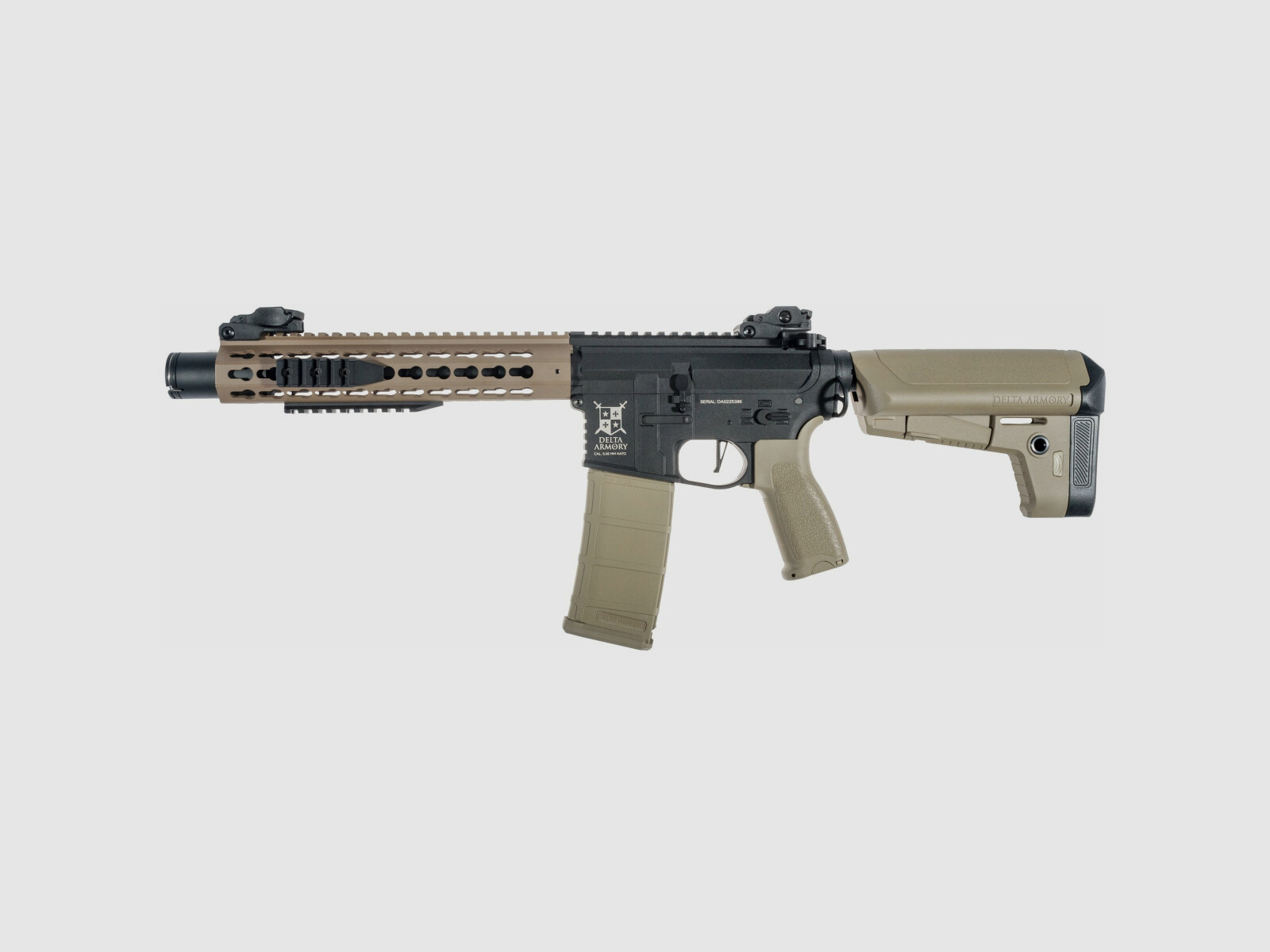 AR15 KeyMod 10 Zoll BRAVO Delta Armory Tan/Schwarz S-AEG Airsoft Gewehr Frei ab 18 Jahren