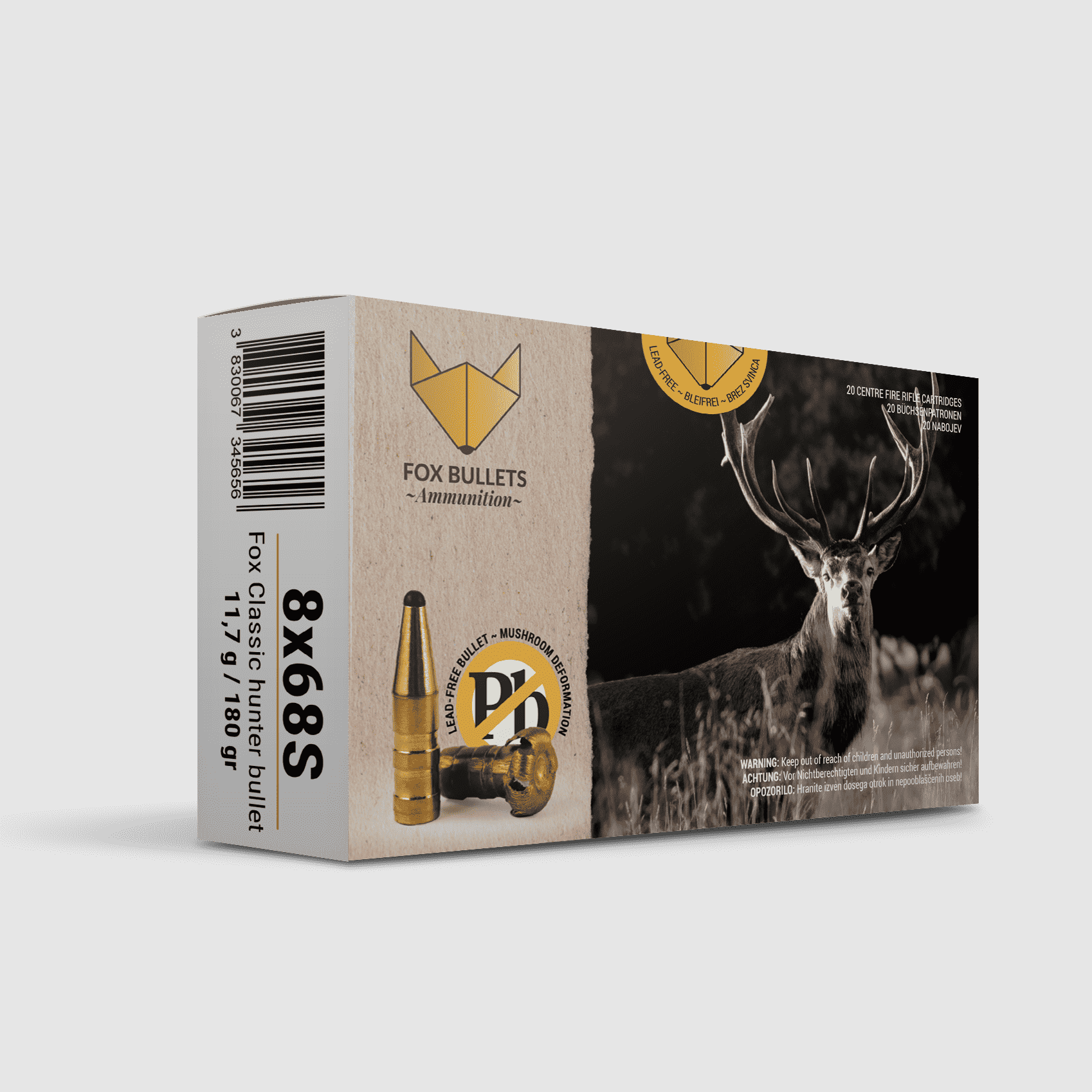 Fox Bullets Classic Hunter 8x68 S 11,7 g / 180 gr bleifreie Munition – 20 Patronen, Bild 1 von 2