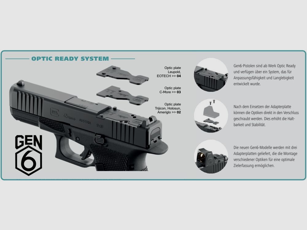 Glock Semi-Automatic Pistol GLOCK Pistol G45 Gen6, OR, FS, 9 mm Luger, Compact Crossover