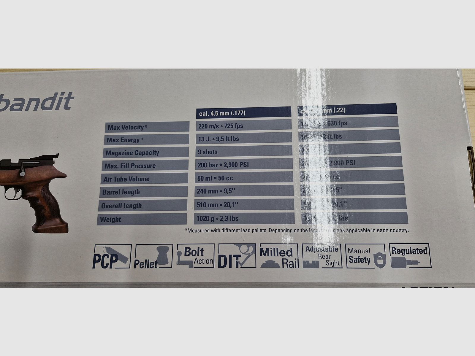 Pistola de aire comprimido Diana Bandit, aire comprimido, cargador, silenciador - con bomba de aire, soporte, diabolo de 4,5 mm, soporte, accesorios