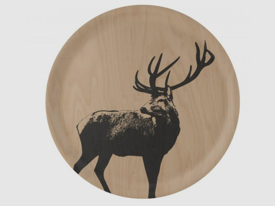 Lovergreen Kunst des Tisches Motiv Rundes Holztablett Hirsch
