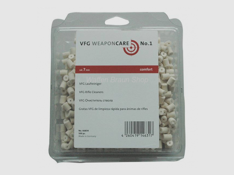 VFG Laufreiniger "comfort" für Langwaffen 7mm . Die Laufreiniger bestehen aus reinem Merino-Wollfil
