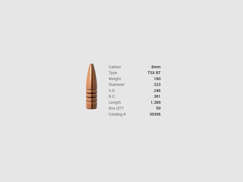 Barnes Geschoss 8mm/.323 180GR TSX BT 50 Stück